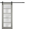 thumbnail image 1 of Sturdy Barn Door 18 x 96 inches Frosted Glass | Quadro 4002 Grey Ash | Top Mount 6.6FT Rail Hangers Heavy Hardware Set | Solid Panel Interior Doors, 1 of 6