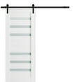 thumbnail image 1 of Sturdy Barn Door 18 x 96 inches Frosted Glass | Quadro 4266 White Silk | Top Mount 6.6FT Rail Hangers Heavy Hardware Set | Solid Panel Interior Doors, 1 of 6