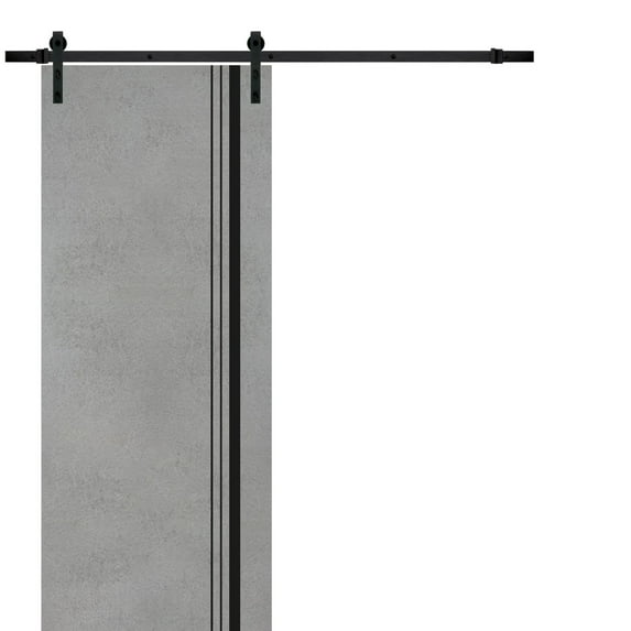 Sturdy Barn Door 18 x 96 inches | Planum 0011 Concrete with Frosted Glass | 6.6FT Rail Hangers Heavy Hardware Set | Solid Panel Interior Doors