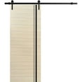 thumbnail image 1 of Sturdy Barn Door 18 x 96 inches | Planum 0011 Natural Veneer with Frosted Glass | 6.6FT Rail Hangers Heavy Hardware Set | Solid Panel Interior Doors, 1 of 6