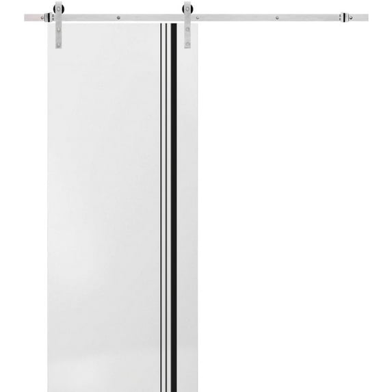 Sturdy Barn Door 18 x 96 inches | Planum 0011 White Silk with Frosted Glass | Stainless Steel 6.6FT Rail Hangers Heavy Set | Solid Panel Interior Doors