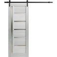 thumbnail image 1 of Sturdy Barn Door 18 x 96 inches | Quadro 4088 Light Grey Oak with Frosted Glass | 6.6FT Rail Hangers Heavy Hardware Set | Solid Panel Interior Doors, 1 of 5