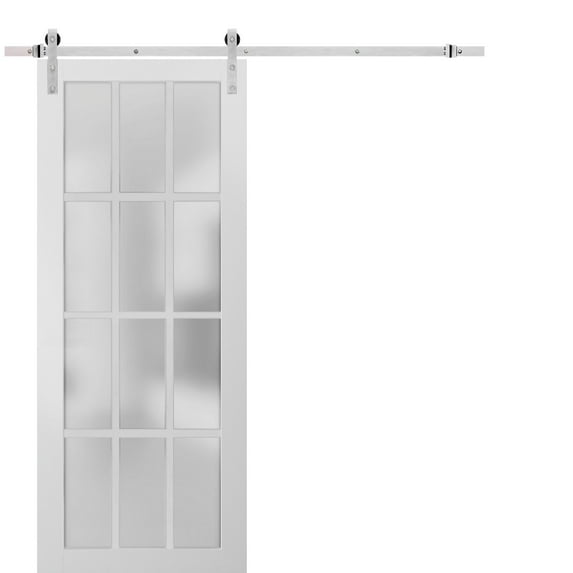 Sturdy Barn Door 24 x 80 inches Frosted Glass 12 Lites