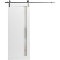 Sturdy Barn Door 24 x 80 inches | Planum 0660 Painted White with Frosted Glass | Stainless Steel 6.6FT Rail Hangers Heavy Set | Solid Panel Interior Doors