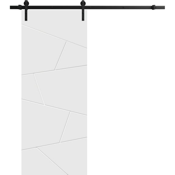 Sturdy Barn Door 24 x 80 inches | Planum 0990 Painted White | 6.6FT Rail Hangers Heavy Hardware Set | Solid Panel Interior Doors