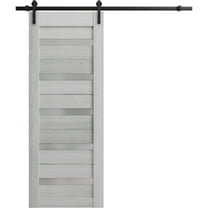 Sturdy Barn Door 24 x 80 inches | Quadro 4445 Light Grey Oak with Frosted Glass | 6.6FT Rail Hangers Heavy Hardware Set | Solid Panel Interior Doors