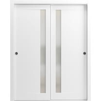 Sturdy Barn Door 24 x 80 inches | Sete 6933 Matte Black with Frosted Glass | 6.6FT Rail Hangers Heavy Hardware Set | Solid Panel Interior Doors