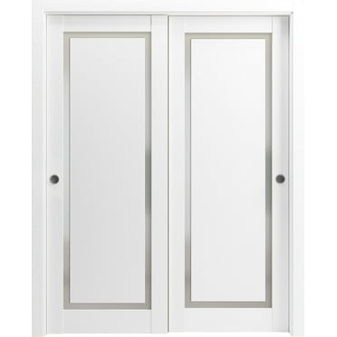Sturdy Barn Door 24 x 80 inches | Sete 6933 Nebraska Grey with Frosted Glass | 6.6FT Rail Hangers Heavy Hardware Set | Solid Panel Interior Doors
