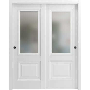 Sturdy Barn Door 24 x 80 inches | Sete 6933 Nordic White with Frosted Glass | 6.6FT Rail Hangers Heavy Hardware Set | Solid Panel Interior Doors