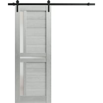 Sturdy Barn Door 24 x 80 inches | Veregio 7288 Light Grey Oak with Frosted Glass | 6.6FT Rail Hangers Heavy Hardware Set | Solid Panel Interior Doors