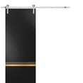 thumbnail image 1 of Sturdy Barn Door 24 x 96 inches | Planum 2010 Matte Black with Frosted Glass | Stainless Steel 6.6FT Rail Hangers Heavy Set | Solid Panel Interior Doors, 1 of 6