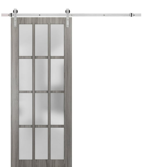 Sturdy Barn Door 28 x 80 inches Frosted Glass 12 Lites