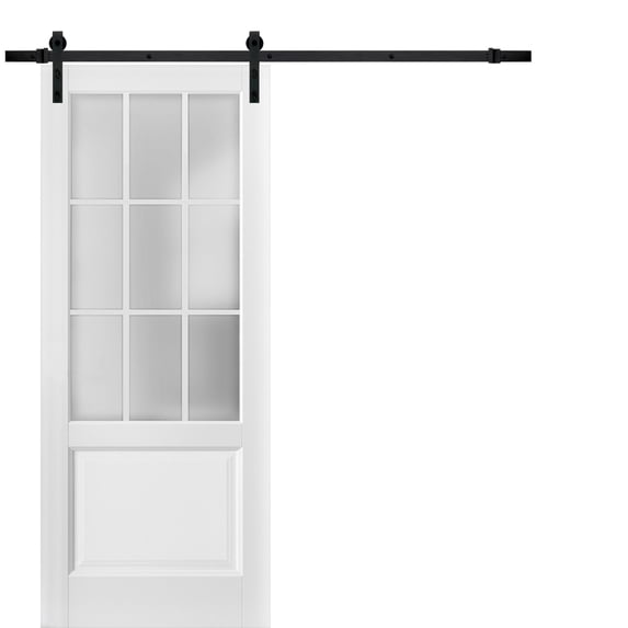 Sturdy Barn Door 28 x 80 inches Frosted Glass 9 Lites
