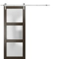 thumbnail image 1 of Sturdy Barn Door 28 x 80 inches Frosted Glass | Lucia 2552 Chocolate Ash | Top Mount Stainless Steel 6.6FT Rail Hangers Heavy Set | Solid Panel Interior Doors, 1 of 6