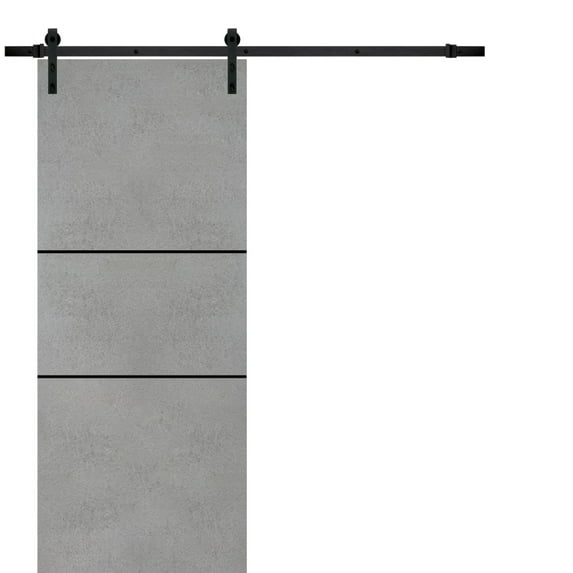 Sturdy Barn Door 28 x 80 inches | Planum 0014 Concrete with Frosted Glass | 6.6FT Rail Hangers Heavy Hardware Set | Solid Panel Interior Doors