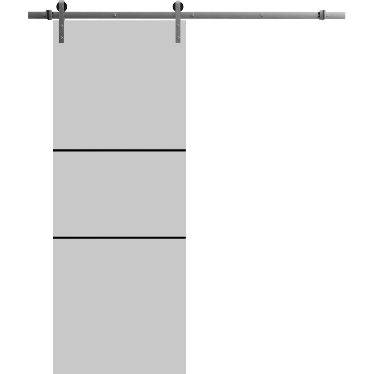 Sturdy Barn Door 28 x 80 inches Planum 0014 Grey Ash with Frosted Glass Stainless Steel 6