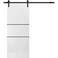 thumbnail image 1 of Sturdy Barn Door 28 x 80 inches | Planum 0014 White Silk with Frosted Glass | 6.6FT Rail Hangers Heavy Hardware Set | Solid Panel Interior Doors, 1 of 6