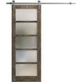thumbnail image 1 of Sturdy Barn Door 28 x 80 inches | Quadro 4002 Cognac Oak with Frosted Glass | Stainless Steel 6.6FT Rail Hangers Heavy Set | Solid Panel Interior Doors, 1 of 5