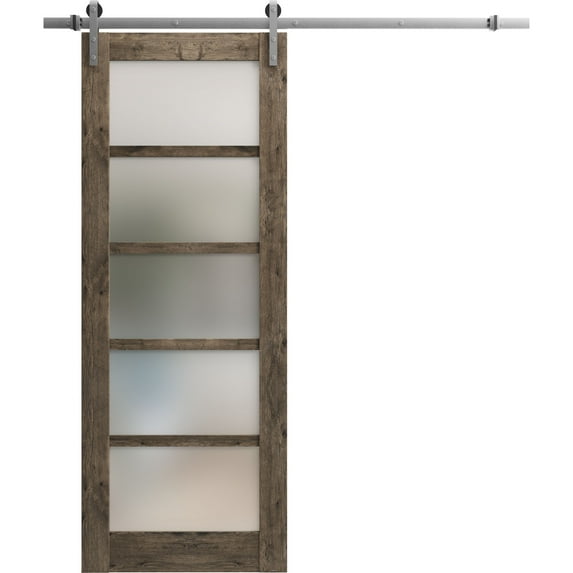 Sturdy Barn Door 28 x 80 inches | Quadro 4002 Cognac Oak with Frosted Glass | Stainless Steel 6.6FT Rail Hangers Heavy Set | Solid Panel Interior Doors
