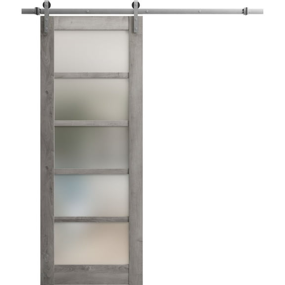 Sturdy Barn Door 28 x 80 inches | Quadro 4002 Nebraska Grey with Frosted Glass | Stainless Steel 6.6FT Rail Hangers Heavy Set | Solid Panel Interior Doors