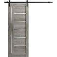 thumbnail image 1 of Sturdy Barn Door 28 x 80 inches | Quadro 4088 Nebraska Grey with Frosted Glass | 6.6FT Rail Hangers Heavy Hardware Set | Solid Panel Interior Doors, 1 of 5