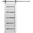 thumbnail image 1 of Sturdy Barn Door 28 x 80 inches | Quadro 4445 Nordic White with Frosted Glass | Stainless Steel 6.6FT Rail Hangers Heavy Set | Solid Panel Interior Doors, 1 of 6