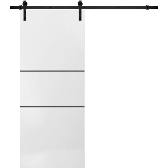 Sturdy Barn Door 28 x 84 inches | Planum 0014 White Silk with Frosted Glass | 6.6FT Rail Hangers Heavy Hardware Set | Solid Panel Interior Doors