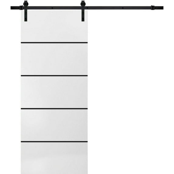 Sturdy Barn Door 28 x 84 inches | Planum 0015 White Silk with Frosted Glass | 6.6FT Rail Hangers Heavy Hardware Set | Solid Panel Interior Doors
