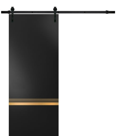 Sturdy Barn Door 28 x 84 inches | Planum 2010 Matte Black with Frosted Glass | 6.6FT Rail Hangers Heavy Hardware Set | Solid Panel Interior Doors