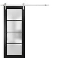 thumbnail image 1 of Sturdy Barn Door 28 x 84 inches | Planum 2132 Matte Black Frosted Glass | Stainless Steel 6.6FT Rail Hangers Heavy Set | Solid Panel Interior Doors, 1 of 6