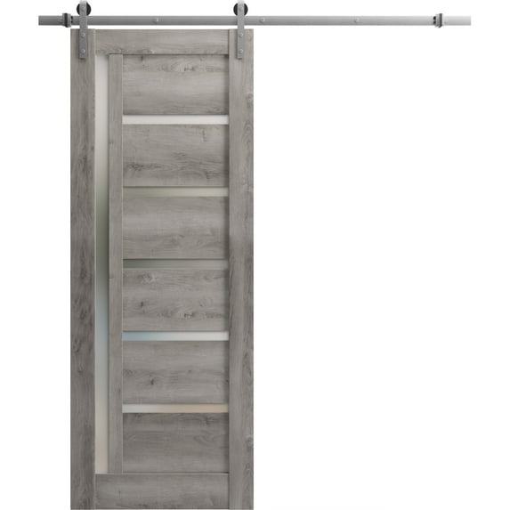 Sturdy Barn Door 28 x 84 inches | Quadro 4088 Nebraska Grey with Frosted Glass | Stainless Steel 6.6FT Rail Hangers Heavy Set | Solid Panel Interior Doors
