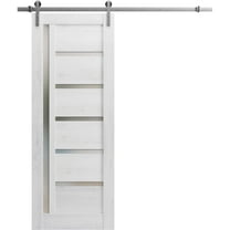 Sturdy Barn Door 28 x 84 inches | Quadro 4088 Nordic White with Frosted Glass | Stainless Steel 6.6FT Rail Hangers Heavy Set | Solid Panel Interior Doors