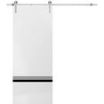 thumbnail image 1 of Sturdy Barn Door 28 x 96 inches | Planum 0012 White Silk with Frosted Glass | Stainless Steel 6.6FT Rail Hangers Heavy Set | Solid Panel Interior Doors, 1 of 5