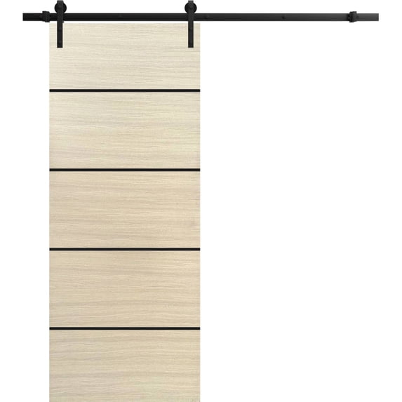 Sturdy Barn Door 28 x 96 inches | Planum 0015 Natural Veneer with Frosted Glass | 6.6FT Rail Hangers Heavy Hardware Set | Solid Panel Interior Doors