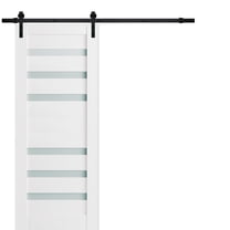 Sturdy Barn Door 30 x 80 inches Frosted Glass | Quadro 4266 White Silk | Top Mount 6.6FT Rail Hangers Heavy Hardware Set | Solid Panel Interior Doors