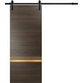 thumbnail image 1 of Sturdy Barn Door 30 x 80 inches | Planum 2010 Chocolate Ash with Frosted Glass | 6.6FT Rail Hangers Heavy Hardware Set | Solid Panel Interior Doors, 1 of 6