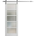 thumbnail image 1 of Sturdy Barn Door 30 x 80 inches | Quadro 4002 Nordic White with Frosted Glass | Stainless Steel 6.6FT Rail Hangers Heavy Set | Solid Panel Interior Doors, 1 of 5