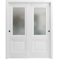 thumbnail image 1 of Sturdy Barn Door 30 x 80 inches | Sete 6933 Nordic White with Frosted Glass | 6.6FT Rail Hangers Heavy Hardware Set | Solid Panel Interior Doors, 1 of 6
