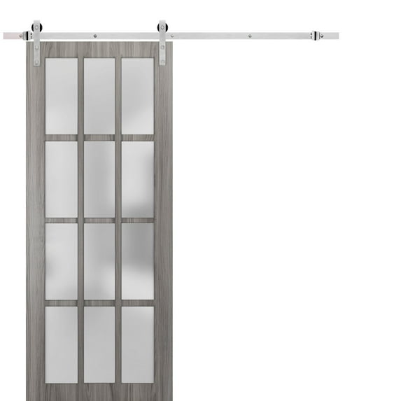 Sturdy Barn Door 30 x 84 inches Frosted Glass 12 Lites