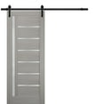 thumbnail image 1 of Sturdy Barn Door 30 x 84 inches Frosted Glass | Quadro 4088 Grey Ash | Top Mount 6.6FT Rail Hangers Heavy Hardware Set | Solid Panel Interior Doors, 1 of 6