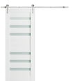 thumbnail image 1 of Sturdy Barn Door 30 x 84 inches Frosted Glass | Quadro 4266 White Silk | Top Mount Stainless Steel 6.6FT Rail Hangers Heavy Set | Solid Panel Interior Doors, 1 of 6