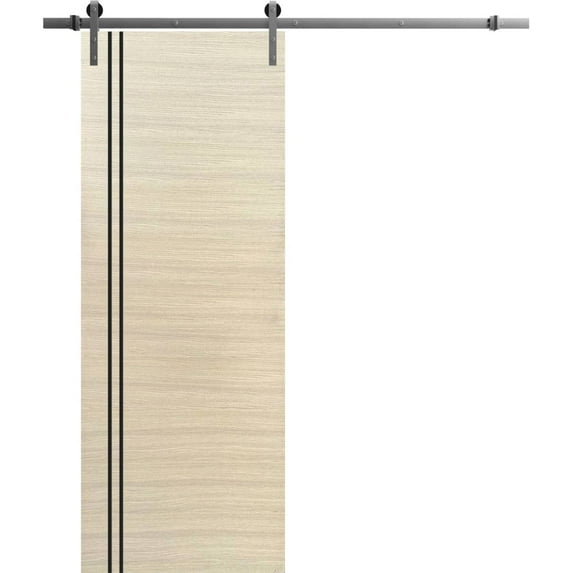 Sturdy Barn Door 30 x 84 inches | Planum 0016 Natural Veneer with Frosted Glass | Stainless Steel 6.6FT Rail Hangers Heavy Set | Solid Panel Interior Doors