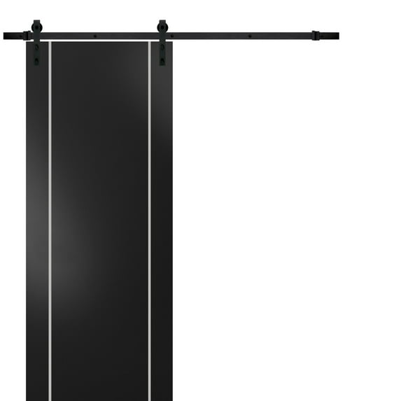 Sturdy Barn Door 30 x 84 inches | Planum 0410 Matte Black with Frosted Glass | 6.6FT Rail Hangers Heavy Hardware Set | Solid Panel Interior Doors