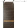 thumbnail image 1 of Sturdy Barn Door 30 x 84 inches | Planum 2010 Chocolate Ash with Frosted Glass | Stainless Steel 6.6FT Rail Hangers Heavy Set | Solid Panel Interior Doors, 1 of 6
