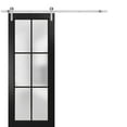 thumbnail image 1 of Sturdy Barn Door 30 x 84 inches | Planum 2122 Matte Black Frosted Glass | Stainless Steel 6.6FT Rail Hangers Heavy Set | Solid Panel Interior Doors, 1 of 6