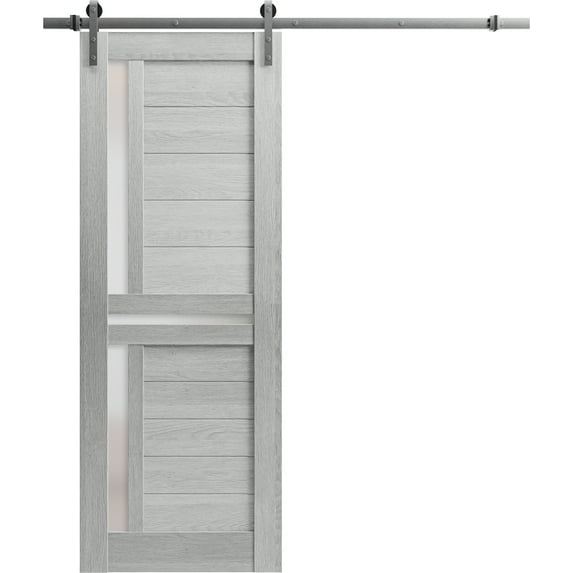 Sturdy Barn Door 30 x 84 inches | Veregio 7288 Light Grey Oak with Frosted Glass | Stainless Steel 6.6FT Rail Hangers Heavy Set | Solid Panel Interior Doors