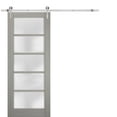 thumbnail image 1 of Sturdy Barn Door 30 x 96 inches Frosted Glass | Quadro 4002 Grey Ash | Top Mount Stainless Steel 6.6FT Rail Hangers Heavy Set | Solid Panel Interior Doors, 1 of 6