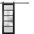 thumbnail image 1 of Sturdy Barn Door 30 x 96 inches Frosted Glass | Quadro 4002 Matte Black | Top Mount 6.6FT Rail Hangers Heavy Hardware Set | Solid Panel Interior Doors, 1 of 6