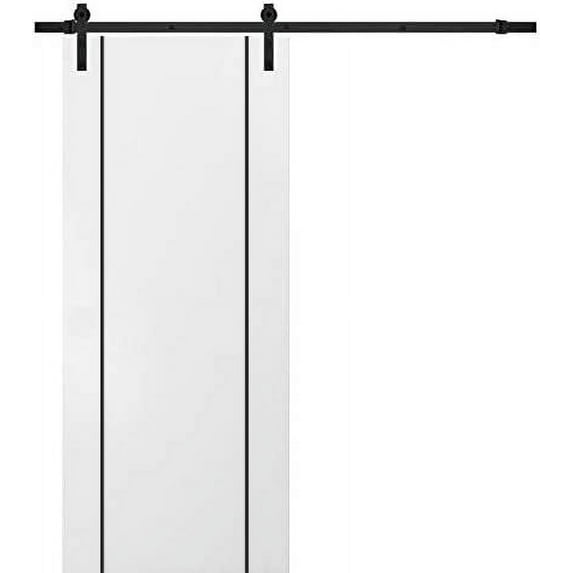 Sturdy Barn Door 30 x 96 inches | Planum 0016 White Silk with Frosted Glass | 6.6FT Rail Hangers Heavy Hardware Set | Solid Panel Interior Doors