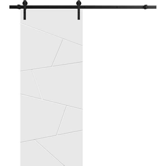 Sturdy Barn Door 30 x 96 inches | Planum 0990 Painted White | 6.6FT Rail Hangers Heavy Hardware Set | Solid Panel Interior Doors